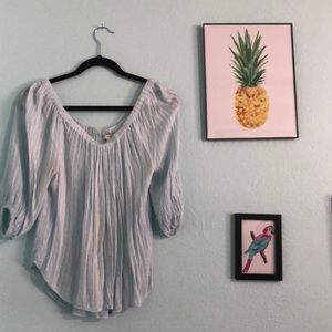 Forever 21 3/4 sleeve of the shoulder blue top